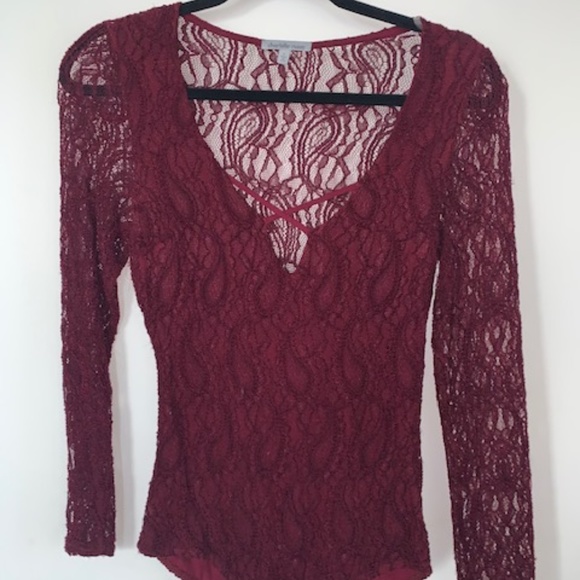 Charlotte Russe Tops - S Charlotte Russe Maroon Lace Bodysuit